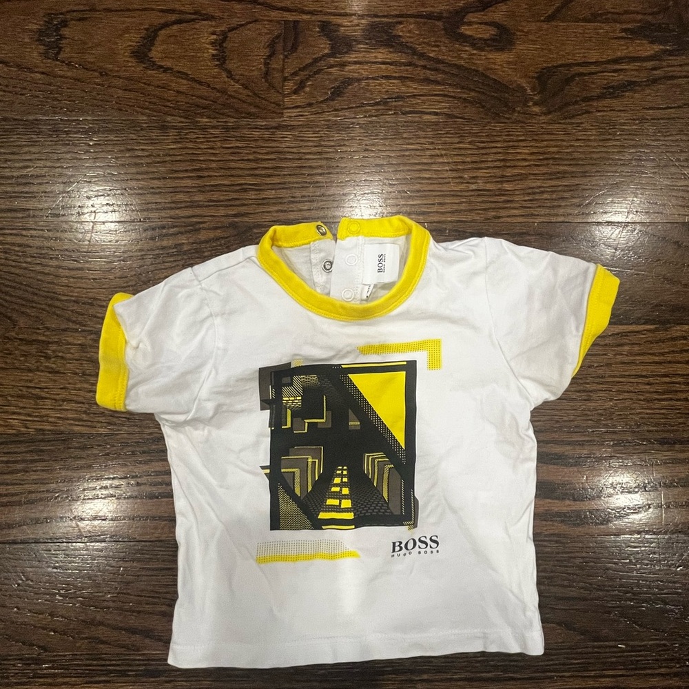 BOSS Kids White and Yellow Graphic T-Shirt
